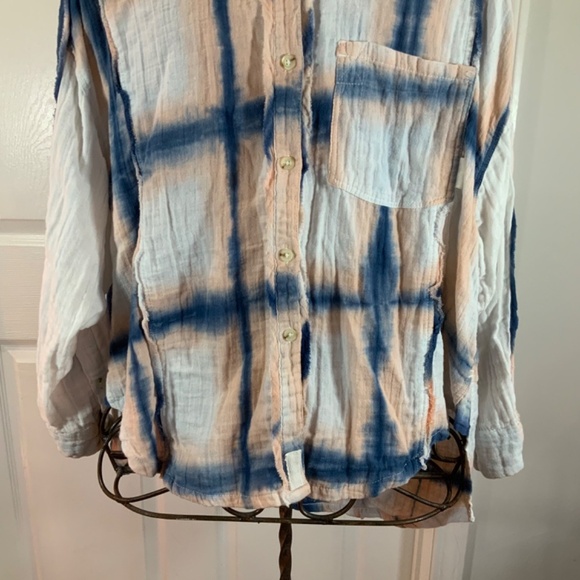 We The Free Washed Away Plaid Tie Dye Long Sleeve Cotton Top Size Small - Picture 3 of 9
